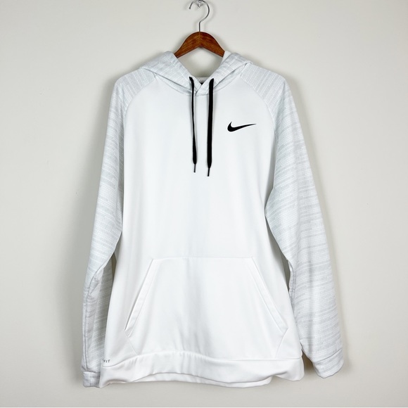 Nike Other - Nike Dri-Fit Men’s White Black Gray Fleece Hoodie Kangaroo Pocket XXL 860483